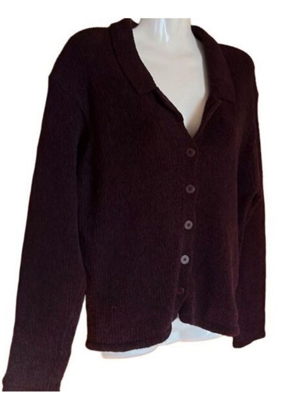 L.L.Bean womens cardigan Size M plum shacket lambswool cotton blend button front